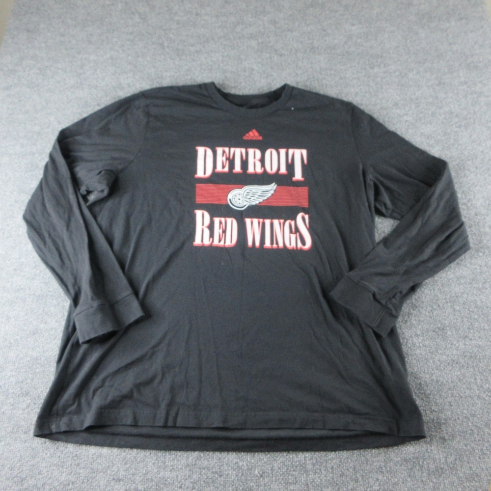 Detroit Red Wings Shirt Mens 2XL Black NHL Hockey Adidas Long Sleeve Tee‎